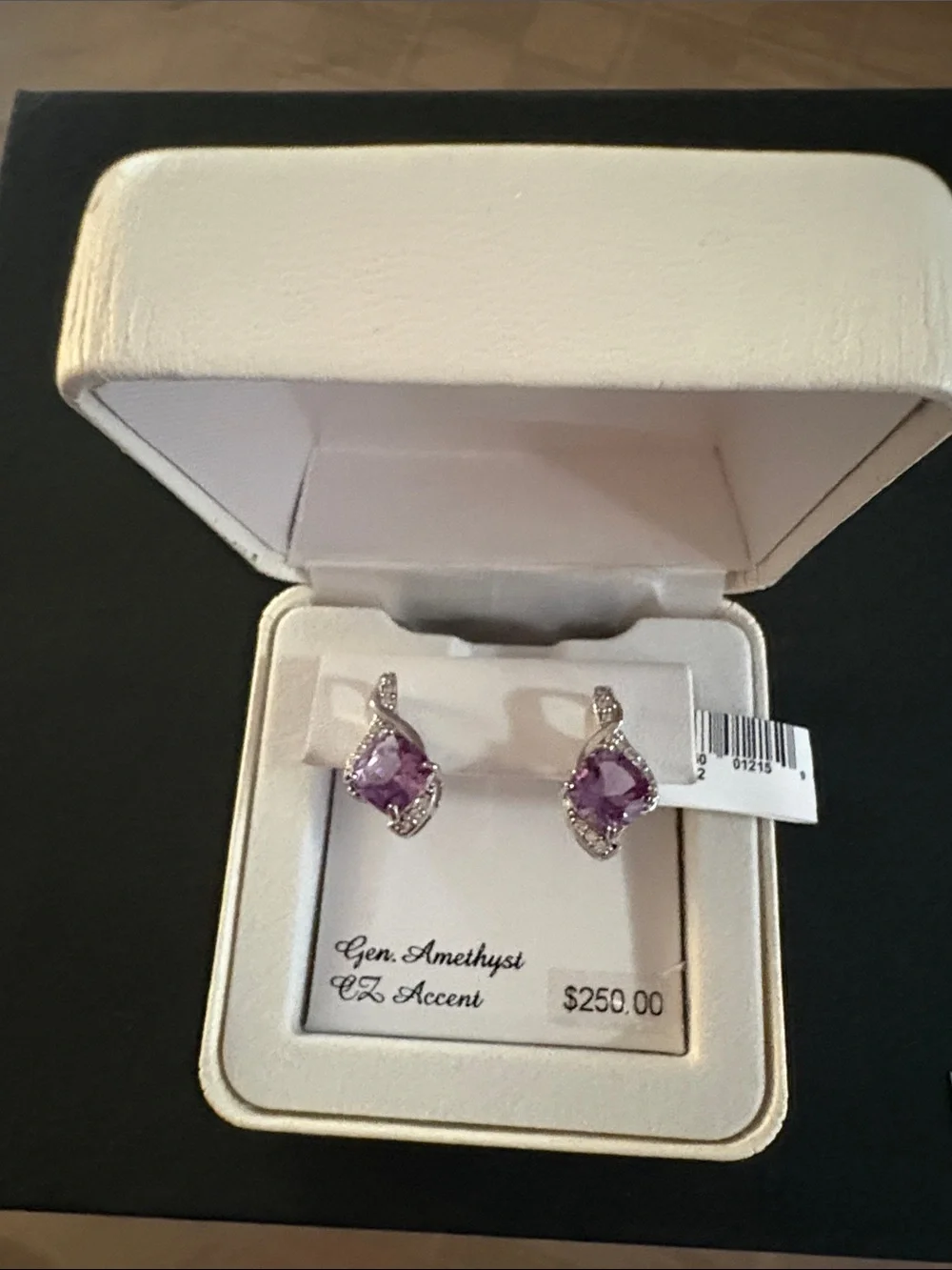 Purple Amethyst Drop Earrings with CZ Accents